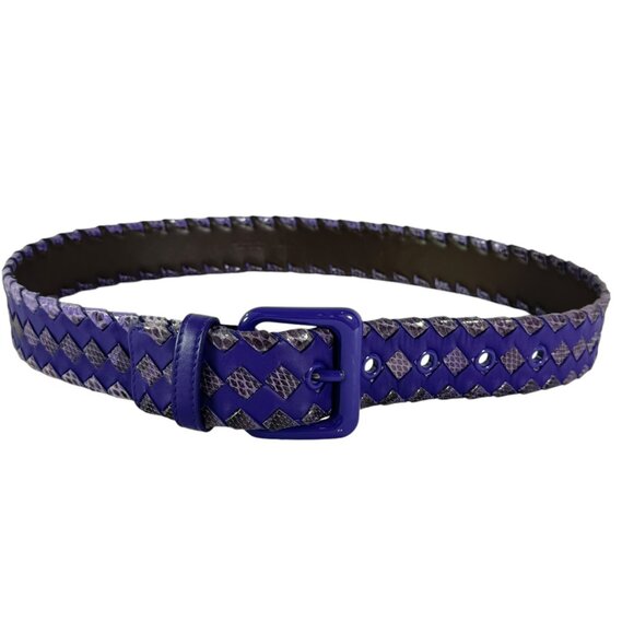 BOTTEGA VENETA Purple Woven Leather & Snakeskin Braided Women Belt 85/34